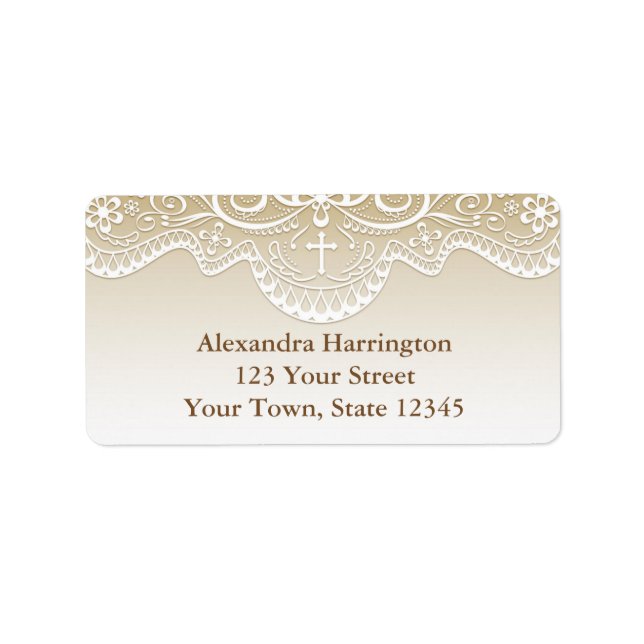 Etiqueta Dourado com renda, cruz, religioso (Frente)