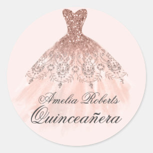 Etiqueta Dourado cor-de-rosa de Quinceanera do