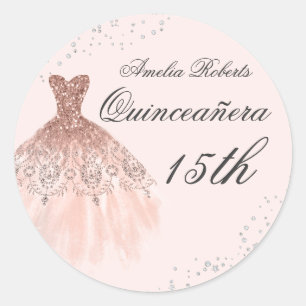 Etiqueta Dourado cor-de-rosa de Quinceanera do