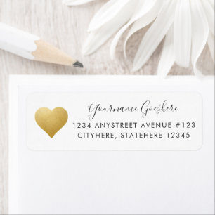 Etiqueta Dourado Coração Simples Endereço de Devolução de C