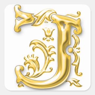 Etiqueta Dourado da letra principal da inicial J