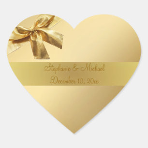 Etiqueta Dourado do coração do amor do casamento