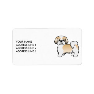 Etiqueta Dourado e branco Shih Tzu Cartoon Cão e Texto Pers