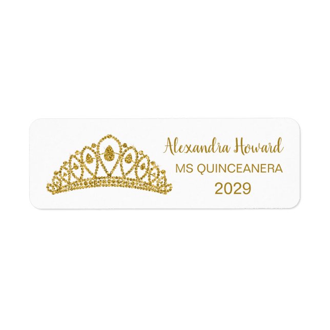 Etiqueta Dourado efeito de brilho Tiara Quiinceanera (Frente)
