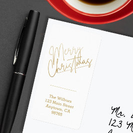 Etiqueta Dourado Feliz Natal em White Return Address