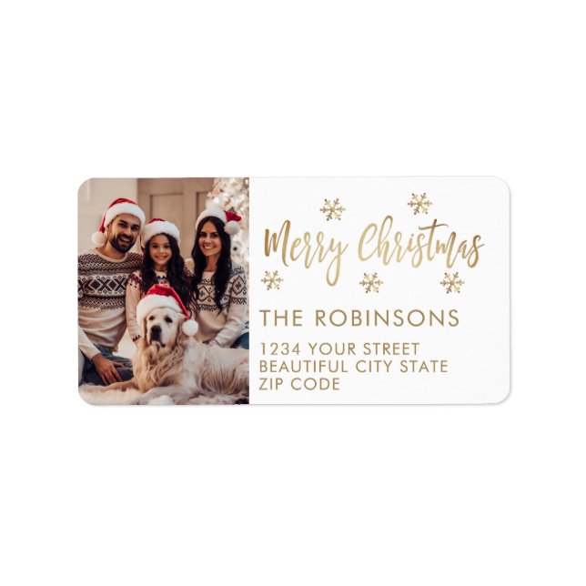 Etiqueta Dourado Floco de Neve Branco Endereço de Regresso  (Frente)