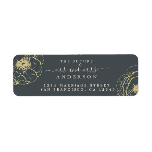 Etiqueta Dourado Floral Future Sr. Wedding Endereço de Reg