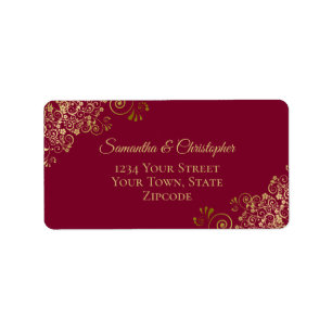 Etiqueta Dourado Lace Frills Maroon Burgundy Endereço