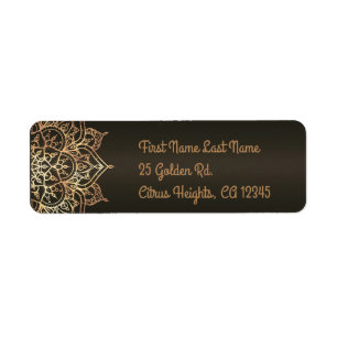 Etiqueta Dourado Mandala Bronze Marrom Glam Moderno Casamen