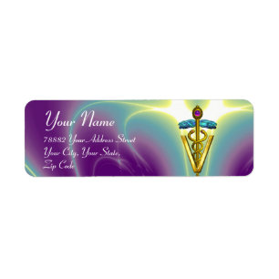 Etiqueta Dourado SÍMBOLO VETERINÁRIO CADUEUS Roxo Verde