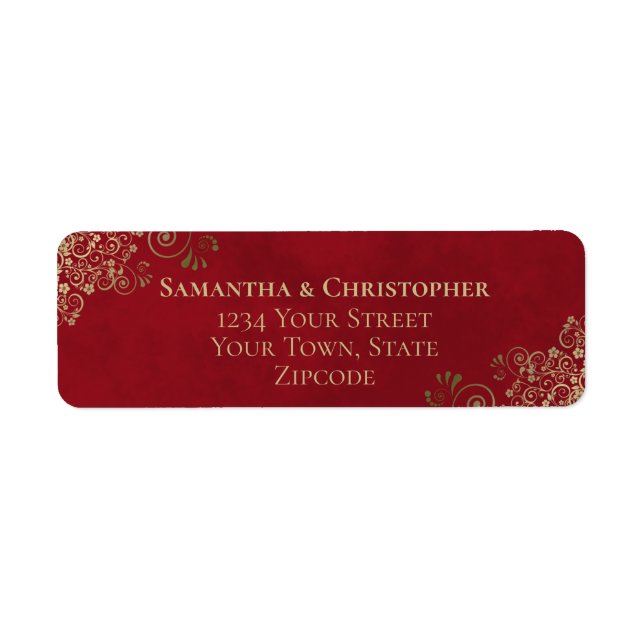 Etiqueta Dourados Amigos Crimson Red Wedding Endereço de Re (Frente)