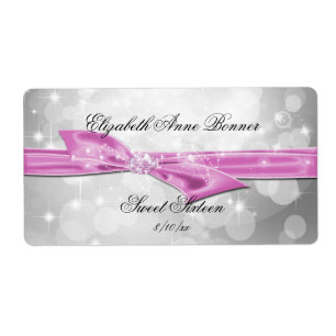 Etiqueta Doze Anos, Prata, Cetim Rosa, Personalizado