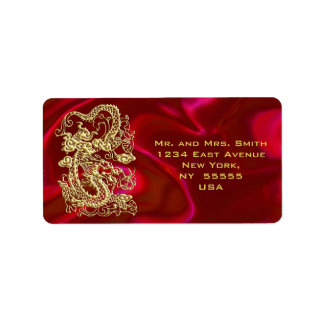 Etiqueta Dragão Dourado embutido no Red Satin Impressão
