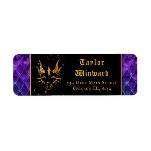 Etiqueta Dragão Roxo Escala Dourada Faux Glitter