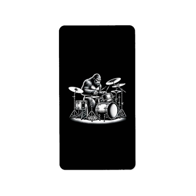 Etiqueta Drummer Bigfoot Sasquatch Tocando Tambores Músico  (Frente)