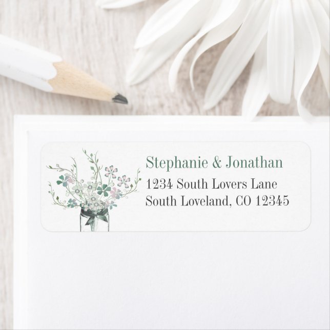 Etiqueta Dusty Blue Blush Lavanda Mason Jar Wildflower (Insitu)