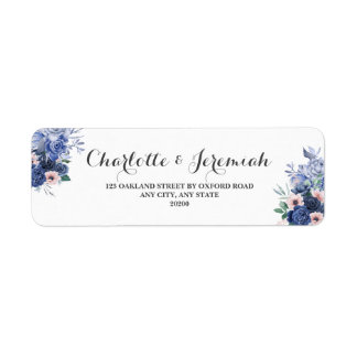 Etiqueta Dusty Blue Floral Foliage Endereço de devolução de
