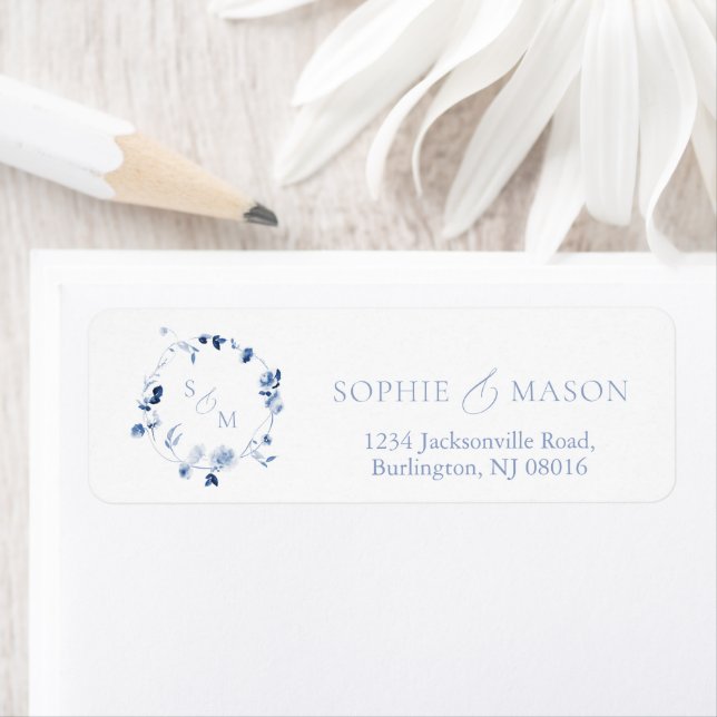Etiqueta Dusty Blue Floral Monogram (Insitu)