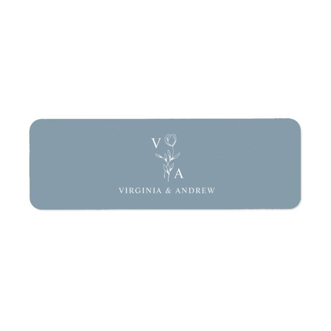 Etiqueta Dusty Blue Minimalist Wedding Monogram (Frente)