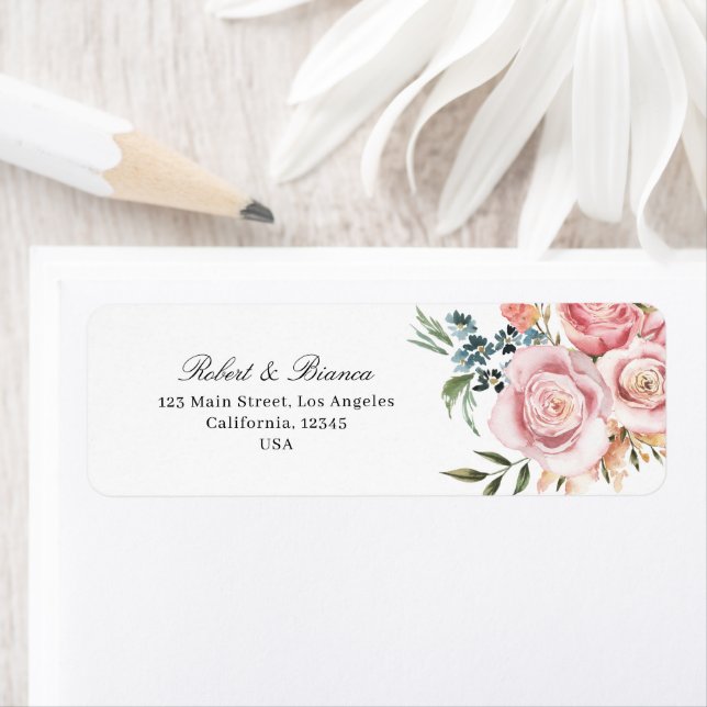 Etiqueta Dusty Blue & Peach Floral Wedding (Insitu)