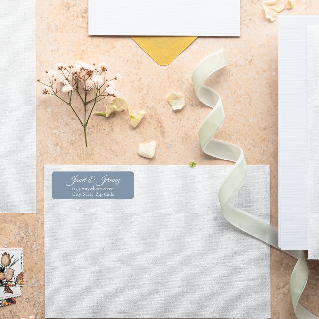 Etiqueta Dusty Blue Stylized Names Endereço de Devolução de (In Situ Wedding)