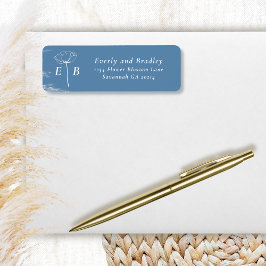 Etiqueta Dusty Blue White Monogram Floral Accent Address
