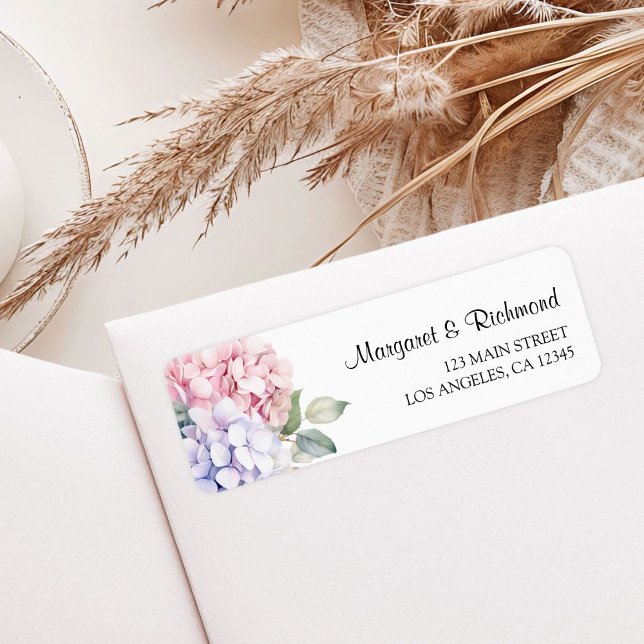 Etiqueta Dusty Purple & Pink Hydrangea Endereço de Casament (Criador carregado)