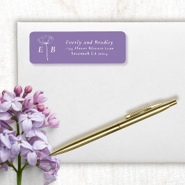 Etiqueta Dusty Purple White Monogram Floral Accent Address