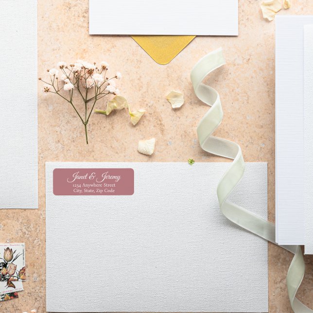 Etiqueta Dusty Rosa Stylized Names Endereço de Devolução de (In Situ Wedding)