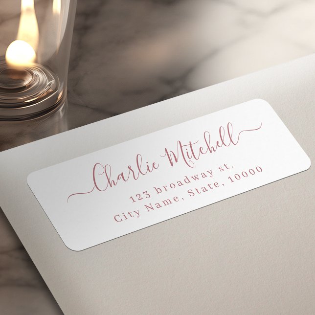 Etiqueta Dusty Rose Moderno script elegante endereço de dev (Dusty Rose Modern elegant script return address Label)
