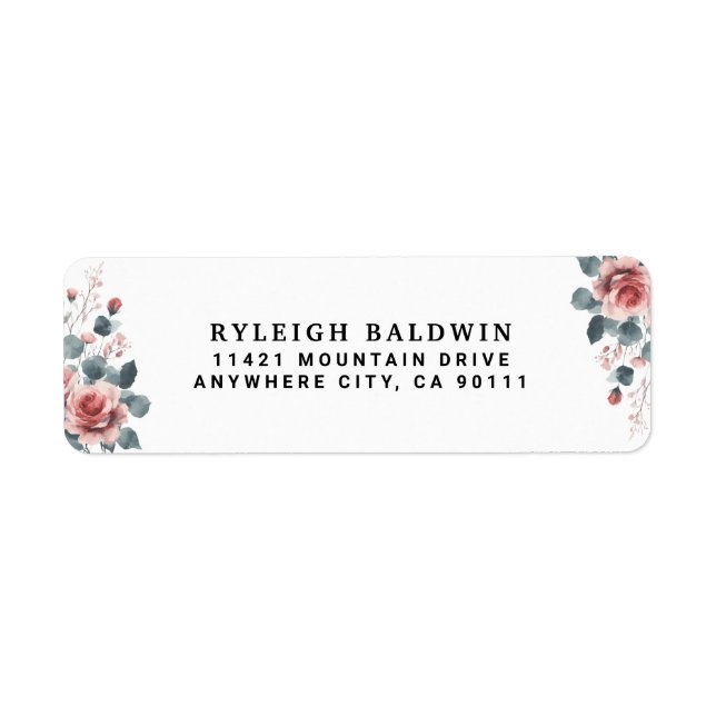 Etiqueta Dusty Rose Pink Mauve Elegant Greenery Floral  (Frente)