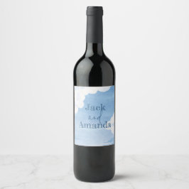 Etiqueta e Vidro de Vinho de Casamento Azul Claro