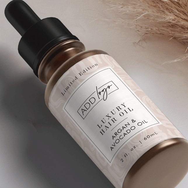 Etiqueta Earthy Tones Boho Pattern Logo 2OZ Dropper Bottle (Elegant earthy beige tones custom logo cosmetic bottle wrap around label design )