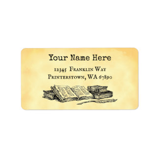 Etiqueta Editable Old Books and Quill Vintage Address