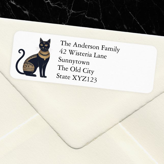 Etiqueta Egípcio Negra Elegante Personalizado (A stylish, personalized return address label, with picture of an elegant Egyptian black cat)