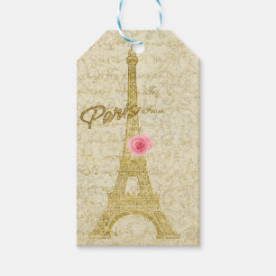 Etiqueta Eiffel Tower Dourada e rosa para presente