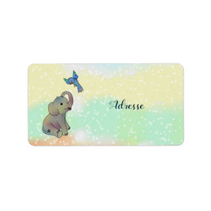 Etiqueta Elefant und Vogel