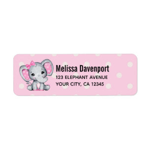 Etiqueta Elefante-bebê rosa-claro com orelhas-Bolinhas