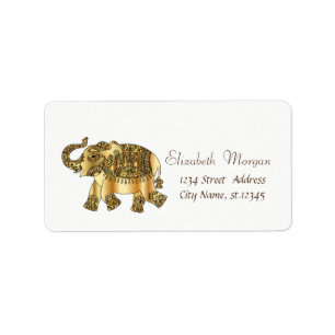 Etiqueta Elefante Floral Paisley Dourado Elegante
