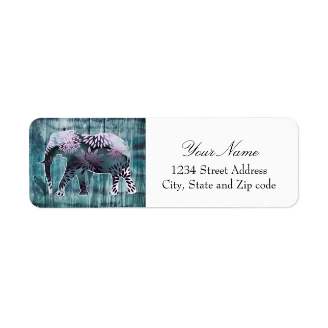 Etiqueta Elefante Whimsical Bonito na Design de Madeira (Frente)