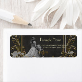 Etiqueta Elegância em prata e preto.