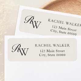 Etiqueta Elegant Black and Ivory Monogram Return Address