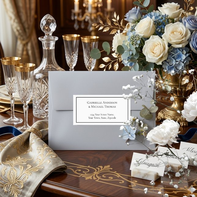 Etiqueta Elegant Black Border White Text Address Labels (Criador carregado)