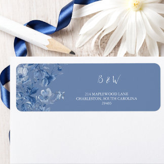 Etiqueta Elegant Blue Botanical Wedding Return Address 