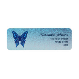 Etiqueta Elegant Blue Butterfly Return Address