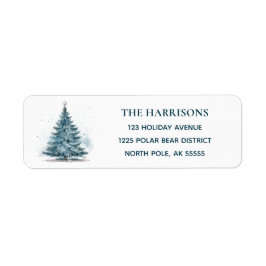 Etiqueta Elegant Blue Christmas Tree Return Address