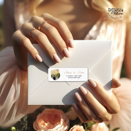 Etiqueta Elegant Blush Dahlias Golden Script Wedding Photo