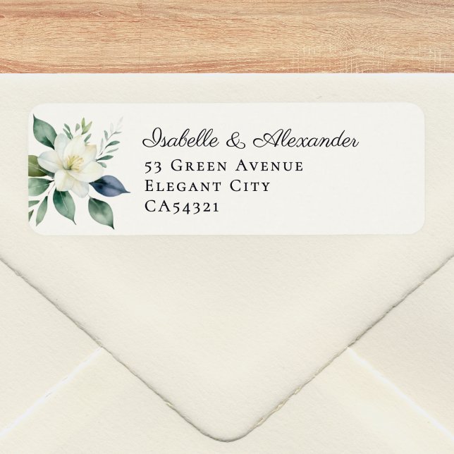Etiqueta Elegant Botanical Floral Greenery Wedding (Elegant wedding address labels with white floral and greenery motif in a watercolor style)