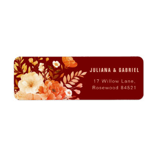 Etiqueta Elegant Burgundy Floral Wedding Endereço