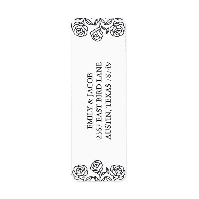Etiqueta Elegant Floral Rose Black & White Minimalist (Frente)